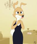 alcohol anthro beverage biped black_clothing black_dress breasts butt cleavage clothed clothing cocktail dress evening_gown female lipstick makeup martini red_lipstick shaking_butt smile solo standing takaneru blinky_bill_(series) daisy_dingo canid canine canis dingo mammal 2019 animated digital_media_(artwork) signature