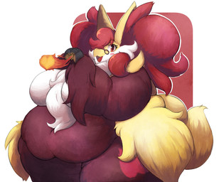 anthro belly big_belly big_breasts biped breasts cheek_tuft chest_tuft curvy_figure cute_fangs elemental_manipulation eyelashes eyewear facial_tuft fangs featureless_breasts female female_anthro fire fire_manipulation fluffy fur glasses head_tuft heart_symbol huge_breasts inner_ear_fluff kemono looking_at_viewer monotone_tail multicolored_body multicolored_fur nude nude_anthro nude_female obese obese_anthro obese_female open_mouth open_smile overweight overweight_anthro overweight_female pince-nez red_body red_eyes red_fur red_inner_ear_fluff red_nose simple_background smile solo standing tail teeth thick_thighs three-quarter_view tuft voluptuous white_background white_body white_fur wide_hips yellow_body yellow_fur yellow_tail homemosaco nintendo pokemon canid canine delphox generation_6_pokemon mammal pokemon_(species) colored digital_media_(artwork) hi_res shaded