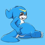 ambiguous_gender blue_body blue_skin butt looking_at_viewer markings presenting presenting_hindquarters smile solo thick_thighs tongue tongue_out yellow_markings shoru bandai_namco digimon digimon_(species) scalie veemon 1:1 low_res