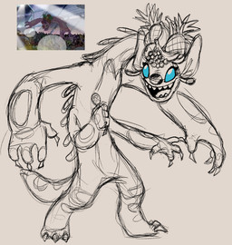 3_toes 4_arms 4_fingers alternate_form anthro back_spines banana biped blue_eyes claws feet female finger_claws fingers food fruit fruit_hat grape holding_maraca leg_markings long_body long_neck maraca markings multi_arm multi_limb musical_instrument open_mouth open_smile percussion_instrument pineapple plant simple_background smile solo standing tan_background toe_claws toes zombiedeers disney lilo_and_stitch carmen_(lilo_and_stitch) alien experiment_(lilo_and_stitch) monster 2025 digital_drawing_(artwork) digital_media_(artwork) sketch spot_color