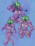 4_fingers armor blue_background blue_tongue breastplate clothed clothed_female clothed_humanoid clothing duo eyeless female fingers fist fully_clothed fully_clothed_female fully_clothed_humanoid greaves green_body green_skin light looking_at_another melee_weapon noseless not_furry open_mouth pauldron simple_background sword teeth tentacles tongue walking weapon critterzone13 hylics dedusmuln wayne_(hylics) humanoid wayne_(species) 2023 colored digital_drawing_(artwork) digital_media_(artwork) english_description hi_res lighting multiple_images shaded