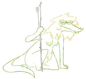 anthro areola blonde_hair breasts female hair holding_object holding_stick kneeling long_hair long_snout looking_at_viewer messy_hair narrowed_eyes nipples non-mammal_breasts non-mammal_nipples nude nude_anthro nude_female on_one_knee prehistoric pubes simple_background snaggle_tooth snout solo stick tail thick_pubes white_background wide_hips the_weaver monstro_village caimon alligator alligatorid crocodilian reptile scalie 2026 colored_line_art digital_drawing_(artwork) digital_media_(artwork)
