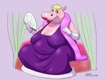 anthro breasts clothing elderly_female eyeshadow feather_boa female gem gloves handwear lipstick makeup mature_female overweight overweight_female pearl_(gem) sagging_breasts solo neko_no_hito queen_camilla_(rudolph) common_hippopotamus hippopotamid mammal 4:3