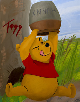 bent_arm black_eyebrows black_eyes black_nose blue_sky bottomless bottomless_male clothed clothed_male clothing day eyebrows featureless_crotch featureless_feet feet fur grass holding_pot honeypot light male mitten_hands one_eye_closed pink_tongue plant plushie pottery red_clothing red_shirt red_topwear semi-anthro shirt sitting sitting_on_ground sky solo text tongue tongue_out topwear tree yellow_body yellow_fur prosonicdagan disney winnie_the_pooh_(franchise) pooh_bear animate_inanimate bear living_plushie mammal 2022 colored digital_media_(artwork) digital_painting_(artwork) english_description hi_res lighting painting_(artwork) shaded signature