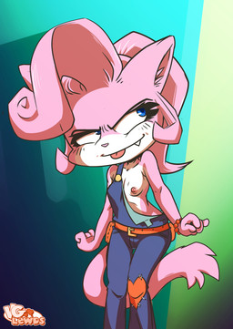 anthro areola belt big_head blep blue_clothing blue_eyes blue_overalls breasts brown_belt clothing cosplay crossover_cosplay fangs female flat_chested fur hair male multicolored_body multicolored_fur nipples one_strap overalls overalls_only partially_clothed_anthro partially_clothed_female pink_areola pink_body pink_fur pink_hair pink_nipples pink_nose pose pouch_(clothing) small_breasts small_chest smile smirk solo teeth tongue tongue_out white_mouth scott_ramsoomair vglewds activision crash_bandicoot_(series) vg_cats aeris_(vg_cats) coco_bandicoot domestic_cat felid feline felis mammal absurd_res crossover hi_res pinup