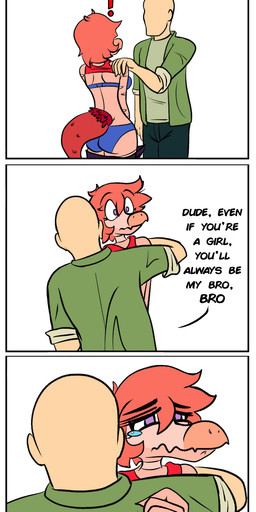 anthro bald bodily_fluids breasts butt camel_toe cleavage clothed clothing crossgender crying dialogue duo feathered_tail feathers female flashing hair humor long_snout male mtf_crossgender open_mouth pink_body pink_hair purple_eyes simple_background snout tail tears text underwear undressing white_background seven_(artist) cavemanon_studios goodbye_volcano_high ko_op_(game_developer) snoot_game anon_(snoot_game) reed_(gvh) reeda dinosaur dromaeosaurid human mammal prehistoric_species reptile saurischian scalie theropod velociraptor absurd_res comic english_text hi_res sketch