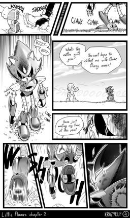 anthro clothing damage damaged damaged_body dialogue dreadlocks fight footwear gloves group handwear machine male metal_claws muscular muscular_anthro muscular_male pointy_nose quills_(anatomy) running shoes speech_bubble text thrusters transition transition_frame krazyelf sega sonic_the_hedgehog_(series) knuckles_the_echidna metal_sonic shadow_the_hedgehog sonic_the_hedgehog badnik echidna eulipotyphlan hedgehog mammal monotreme robot robot_anthro absurd_res black_and_white comic english_text hi_res monochrome
