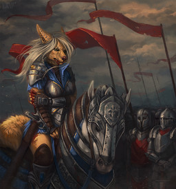 ambiguous_gender angry anthro armor blood bodily_fluids clothed clothing cloud ear_piercing faceless_ambiguous faceless_character female female_focus feral flag front_view green_eyes grimace group hair holding_arm industrial_piercing jewelry looking_down medieval melee_weapon military necklace outside overcast piercing riding sky snout soldier solo_focus sword warrior weapon whiskers wind wounded honovy zilla_(airlea) canid canine canis equid equine golden_jackal horse human jackal mammal