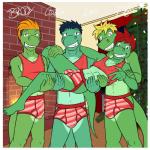 1:1 alligator alligatorid anthro austin_abel brick_wall briefs brody_abel brother_(lore) brothers_(lore) bulge carrying_another christmas christmas_lights christmas_tree clothed clothing clothing_lift crocodilian curtains diego_abel fire fuze group hi_res holidays inside jockstrap leo_abel looking_at_viewer male matching_clothing matching_outfits matching_underwear midriff navel night pattern_clothing pattern_underwear plant reptile scalie shirt shirt_lift sibling_(lore) skimpy star striped_briefs striped_clothing striped_underwear stripes tank_top texnatsu topwear tree underwear wall_(structure)