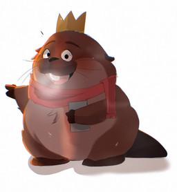 anthro biped brown_body crown happy headgear king royalty simple_background slightly_chubby solo sushikorourcon disney hoppers_(disney) pixar king_george_(hoppers) beaver mammal rodent 2026 hi_res