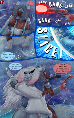 ahoge anthro armor back_to_back bangs barefoot battle bayonet belt belt_buckle belt_pouch blood blood_splatter blue_body blue_eyes blue_hair blue_scales bodily_fluids bottomwear breasts buckle chest_tuft clothing cloud coat colored_blood colored_nails countershade_face countershade_torso countershading dialogue ear_piercing ear_ring electricity electricity_manipulation elemental_manipulation fangs fantasy feet female feral fight fingerless_gloves fur gauntlets gloves greatsword grey_body grey_fur gun hair handgun handwear highlights_(coloring) holding_gun holding_handgun holding_melee_weapon holding_object holding_pistol holding_ranged_weapon holding_sword holding_weapon horn inner_ear_fluff knife lightning long_hair machine_pistol magic_user markings mask melee_weapon motion_lines muscular muscular_female muzzle_flash nails night pants piercing pistol purple_eyes raining ranged_weapon red_bottomwear red_clothing red_hair red_pants red_shirt red_topwear ring_piercing sabertooth_(anatomy) scales scarf shirt short_hair shoulder_pads sky sparkles spots spotted_markings sword tail_fluff teeth tendrils text thunderstorm topwear tuft unusual_blood unusual_bodily_fluids ventral_scales weapon wearing_mask white_clothing white_coat white_hair white_topwear yellow_blood stylish_apollo heart_of_the_lands mythology roseland_mingwei zenchi_hasagami clouded_leopard dragon felid mammal mythological_creature mythological_scalie pantherine scalie sea_monster sea_serpent comic hi_res story story_in_description