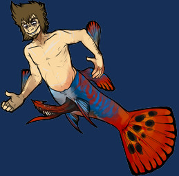 black_penis blue_body blue_eyes brown_eyebrows erection eye_scar eyebrows facial_scar genitals grin male penis red_body red_penis scar scared smile solo spiked_penis spikes spikes_(anatomy) split_form tan_body tan_skin unusual_anatomy unusual_genitalia unusual_penis swampjaws aquatic humanoid merfolk alpha_channel