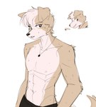 anthro bottomwear clothed clothing hair jewelry looking_at_viewer male muscular muscular_male necklace pants partially_clothed pulling_pants_down shirtless solo tail 427deer ventura_city_drifters jack_crossman canid canine canis domestic_dog mammal absurd_res hi_res