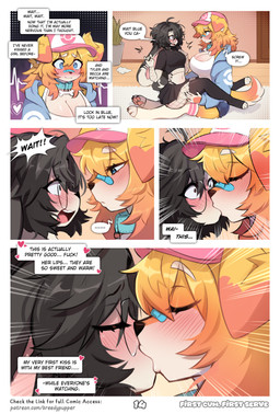 anthro big_breasts breasts clothing dialogue female female/female first_kiss huge_breasts kissing pawpads paws profanity school size_difference text breedypupper conditional_dnp nintendo pokemon blue_(breedypupper) jennie_(breedypupper) canid canine canis domestic_dog lagomorph leporid mammal rabbit absurd_res comic english_text hi_res url