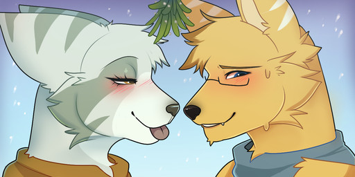 anthro blep blue_eyes blush clothing duo eyewear female fur glasses green_body green_fur green_stripes male male/female mistletoe plant snow stripes sweater tongue tongue_out topwear wearing_glasses white_stripes yellow_body yellow_eyes yellow_fur hocket ratchet_and_clank sony_corporation sony_interactive_entertainment hamish_turner_(ukz_james97) jade_gardiner lombax mammal 2:1 bust_portrait portrait