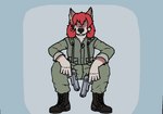 akimbo anthro armor biped brown_body brown_fur clothed clothing crouching dual_weapon dual_wielding etching female fingers flak_jacket fully_clothed fur grey_body grey_fur gun hair handgun holding_gun holding_object holding_ranged_weapon holding_weapon messy_hair military military_uniform pistol pistols ranged_weapon red_hair rolled_up_sleeves simple_background sitting solo tan_body tan_fur uniform weapon sherrifdoggo activision call_of_duty call_of_duty:_black_ops changeling_tale mythology jessie_(changeling_tale) canid canine canis mammal mythological_canine mythological_creature werecanid werecanine werecreature werewolf wolf 2024 digital_media_(artwork)