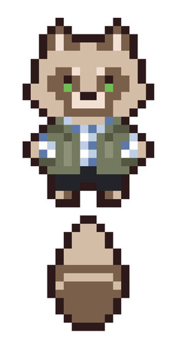 ambiguous_gender anthro black_nose blue_bottomwear blue_clothing blue_pants blue_topwear bottomwear chibi clothed clothing front_view green_clothing green_eyes green_jacket green_topwear jacket pants simple_background simple_eyes solo standing topwear unsigned white_background white_clothing white_topwear asnnonaka canid canine mammal raccoon_dog tanuki digital_media_(artwork) full-length_portrait hi_res pixel_(artwork) portrait