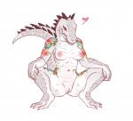 anthro breasts claws female flower genitals heart_symbol navel nipples non-mammal_breasts nude pink_claws plant presenting pussy red_sclera scales solo spread_legs spreading tattoo teeth tentabulge alligator alligatorid crocodilian reptile scalie 2018