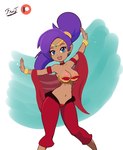 belly_dancer big_breasts breasts camel_toe female hair harem_outfit humanoid_pointy_ears not_furry open_mouth open_smile pointy_ears ponytail purple_hair simple_background smile solo fantharubi shantae_(series) wayforward shantae genie humanoid hi_res