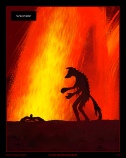 black_border border clothing food fruit jack-o'-lantern lava male plant pumpkin reaching_out silhouette slim solo spikes spikes_(anatomy) tail text torn_clothing sharkinthepark rowel_(sharkinthepark) canid canine fox mammal 2025 4:5 absurd_res comic english_text hi_res