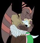 anthro blonde_hair brown_body brown_scales duo feathered_wings feathers female grey_body grey_scales hair head_crest hug husband husband_and_wife male male/female married_couple scales scar short_tail simple_background smile snout tail transparent_background using_wings wife wing_hug wings prometheuzone cavemanon_studios snoot_game ripley_(snoot_game) samantha_(snoot_game) dinosaur prehistoric_species pterodactylus pterosaur reptile scalie 2024 alpha_channel digital_drawing_(artwork) digital_media_(artwork)