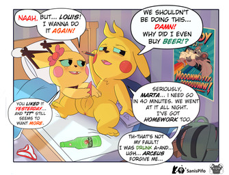 3_toes anus bag balls dialogue dominant dominant_young duo erection feet female feral genitals hungover male male/female paws penis text toes uncomfortable young sanispifo nintendo pokemon louis_(sanispifo) marta_(sanispifo) cinccino generation_1_pokemon generation_2_pokemon generation_5_pokemon mammal murid murine pichu pikachu pokemon_(species) rat rodent 2026 colored digital_media_(artwork) english_text hi_res