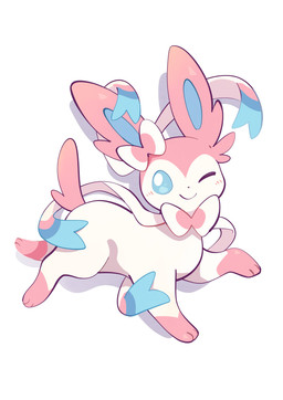 ambiguous_gender blue_body blue_eyes blue_fur digitigrade feral fur looking_at_viewer one_eye_closed paws pink_body pink_fur quadruped ribbons_(anatomy) simple_background solo tail white_background white_body white_fur wink komanyachi nintendo pokemon eeveelution generation_6_pokemon pokemon_(species) sylveon 2025 absurd_res digital_media_(artwork) hi_res