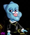 anthro blue_body blue_fur bodily_fluids cartoon_network charles_ii_of_spain clothed clothing digital_media_(artwork) domestic_cat felid feline felis fourball fur gumball_watterson hi_res male mammal meme nightmare_fuel solo the_amazing_world_of_gumball uncanny_valley where_is_your_god_now