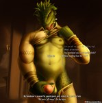 anthro balls bottomwear cheek_spikes claws clothed clothing clothing_lift dialogue erection facial_spikes feather_hair feathers finger_claws genitals glans green_body green_scales gui hand_on_penis humanoid_genitalia humanoid_penis inside looking_at_viewer male navel nipples non-mammal_balls non-mammal_nipples open_bottomwear open_clothing open_pants pants penis penis_towards_viewer pseudo_hair scales shirt shirt_lift solo spikes spikes_(anatomy) tan_bottomwear tan_clothing tan_pants tan_shirt tan_topwear text topwear yellow_eyes spelunker_sal bethesda_game_studios microsoft skyrim the_elder_scrolls talen-jei argonian reptile scalie english_text hi_res shaded