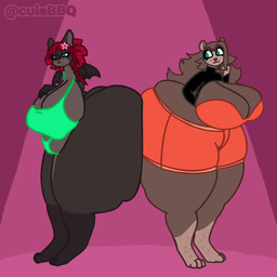 anthro big_butt blouse blue_eyes bottomwear bouncing_butt bra butt clothing competition duo female female/female freckles hair huge_butt hyper hyper_butt light_green_bikini orange_bottomwear orange_bra orange_clothing orange_shorts orange_underwear pushing red_hair shorts smile standing swimwear topwear underwear culabbq audrey_(twistwaker) marie_(twistwaker) bat eulipotyphlan hedgehog mammal 1:1 animated hi_res short_playtime sound video