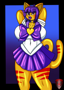 anthro asian_clothing big_breasts bimbo_anthro breasts clothing east_asian_clothing female fur japanese_clothing japanese_school_uniform latex latex_clothing lips markings school_uniform serafuku solo striped_body striped_fur stripes thick_lips uniform wide_hips lady_drasami ladyfoxheart sailor_moon_(series) domestic_cat felid feline felis mammal absurd_res hi_res