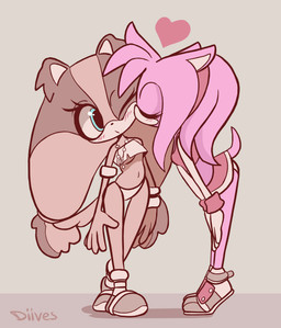 anthro blush clothed clothing crop_top dress duo eyes_closed female female/female footwear gloves handwear heart_symbol kissing kissing_cheek navel one_eye_closed panties shirt shoes simple_background skimpy text thick_thighs thigh_gap thin_calves tiptoes topwear underwear wide_hips diives sega sonic_boom sonic_the_hedgehog_(series) amy_rose sticks_the_jungle_badger badger eulipotyphlan hedgehog mammal mustelid musteline 2015 artist_name