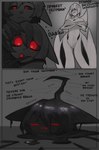 animal_ears anthro black_body duo eyes_closed female glowing glowing_eyes looking_at_viewer red_eyes simple_background smile tail text nivilover absurd_res comic digital_media_(artwork) hi_res russian_text translated