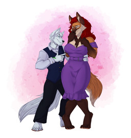 4_toes 5_fingers anthro arm_around_waist arm_tattoo barefoot big_breasts black_nose blush bottomwear breasts brown_body brown_fur cheek_tuft claws cleavage clothed clothing collared_shirt date digitigrade dress dress_shirt duo facial_tuft feet female finger_claws fingers fur gesture gloves_(marking) hair hand_gesture hand_on_hip hindpaw humanoid_hands inner_ear_fluff larger_female leg_markings looking_at_another male male/female markings multicolored_body multicolored_fur neck_tuft pants paws pointing red_hair ruff shirt shy size_difference smaller_male smile smirk socks_(marking) standing tan_body tan_fur tattoo teasing toe_claws toes topwear tuft two_tone_body two_tone_fur white_body white_fur batbiatch amira_winters jeff_winters arctic_fox canid canine fox mammal maned_wolf true_fox 2021 absurd_res digital_media_(artwork) full-length_portrait hi_res portrait shaded sketch