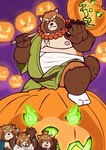 anthro belly food fruit group hammer holidays jack-o'-lantern male nipples overweight overweight_male plant pumpkin tools usikuma6 halloween lifewonders tokyo_afterschool_summoners gyobu's_underlings gyobu_(tas) canid canine mammal raccoon_dog tanuki