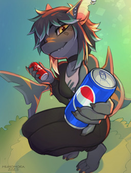 5_fingers anthro biped bottomwear breasts can claws clothed clothed_anthro clothed_female clothing container crouching female fingers front_view fully_clothed fully_clothed_anthro fully_clothed_female hair holding_object looking_at_viewer pants smile solo tail teeth topwear muhomora coca-cola pepsi lucyfurx aquatic fish shark 2025 digital_drawing_(artwork) digital_media_(artwork) hi_res