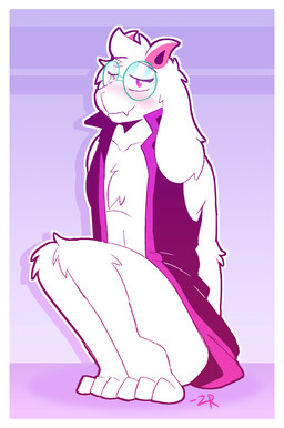 anthro blush border clothed clothing eyewear femboy flirting glasses horn jacket male partially_clothed solo topwear white_border zixzs-redlight deltarune undertale_(series) ralsei bovid caprine goat mammal hi_res