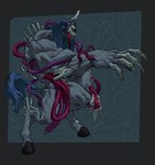 abstract_background anthro biped bone digitigrade gore guts hooves horn intestines long_tongue male muscular muscular_anthro muscular_male open_mouth organs outstretched_arm ribs skull solo standing tendrils tongue nsfuwu4 mammal undead digital_media_(artwork) digital_painting_(artwork) hi_res painting_(artwork)