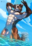 2024 abs absurd_res anthro areola athletic athletic_anthro athletic_male balls blueteaa brown_body brown_fur canid canine canis domestic_dog foreskin fur genitals hair hi_res humanoid_genitalia humanoid_penis looking_at_viewer male mammal nude penis sea solo tail water wet wet_body wet_fur white_body white_fur