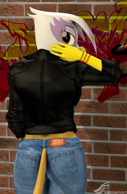 anthro bottomwear brick brick_wall butt clothed clothing denim denim_bottomwear denim_clothing female graffiti jacket jeans leather leather_clothing leather_jacket leather_topwear looking_at_viewer looking_back pants rear_view solo topwear wall_(structure) rainium friendship_is_magic hasbro my_little_pony mythology gilda_(mlp) avian gryphon mythological_avian mythological_creature 3d_(artwork) digital_media_(artwork) hi_res source_filmmaker_(artwork)