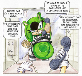 anthro belly big_belly blue_eyes clothing electronics female gloves green_body handwear huge_belly hyper hyper_belly hyper_pregnancy inside phone pregnant pregnant_anthro pregnant_female prison prison_uniform prisoner solo speech_bubble text killboo idw_publishing sega sonic_the_hedgehog_(comics) sonic_the_hedgehog_(idw) sonic_the_hedgehog_(series) sonic_the_hedgehog surge_the_tenrec afrosoricid mammal tenrec 2026 english_text hi_res