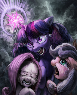 angry bodily_fluids crying eyes_closed female feral freckles green_eyes group hair horn magic multicolored_hair open_mouth pink_body purple_body purple_eyes purple_hair tears teeth trio wings misstwipietwins friendship_is_magic hasbro my_little_pony mythology applejack_(mlp) fluttershy_(mlp) twilight_sparkle_(mlp) earth_pony equid equine horse mammal mythological_creature mythological_equine pegasus pony unicorn digital_media_(artwork) digital_painting_(artwork) painting_(artwork)