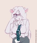 anthro eyewear female gesture glasses hand_gesture necktie pointing pointing_at_self solo drafthoof betty_brown bovid bovine cattle mammal