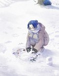 blue_hair buried duo eyewear feral fur glasses hair male red_hair smile snow white_body white_fur winter lanllan bandai_namco digimon joe_kido digimon_(species) gomamon human mammal