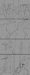 absurd_res anthro anthro_on_anthro breasts canid canine clothing comic doggomeatball female fox genitals group hi_res licking male male/female mammal monochrome nude oral penile penis penis_lick pussy sex tongue tongue_out