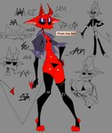 ambiguous_gender anthro big_breasts breasts clothing cross horn inverted_cross jacket nipple_tape pasties red_body spade_tail stirrup_stockings tail tape text topwear xexeezy sam_(xexeezy) demon humanoid 2024 digital_media_(artwork)