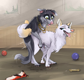 ambiguous_penetration ball blep bodily_fluids breath doggystyle duo female female_penetrated feral feral_on_feral feral_penetrated feral_penetrating feral_penetrating_feral from_behind_position fur genitals hip_grab humping looking_back male male/female male_penetrating male_penetrating_female martingale_collar obscured_penetration open_mouth panting penetration penile penile_penetration pink_nose plushie saliva saliva_string sex spots tail tail_motion teeth_showing tongue tongue_out white_body white_fur queenkoko eda_the_thief_(queenkoko) eska pepik_(queenkoko) border_collie canid canine canis collie domestic_dog herding_dog husky mammal nordic_sled_dog pastoral_dog sheepdog spitz hi_res