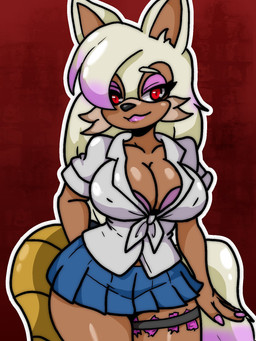 2_tails alternative_fashion anthro big_breasts blue_bottomwear blue_clothing blue_skirt bottomwear breasts clothed clothed_anthro clothed_female clothing colored_nails condom_wrapper cybernetic_limb cybernetic_tail cybernetics eyeshadow female fingernails gyaru hair highlights_(coloring) j-fashion lipstick long_hair looking_at_viewer machine makeup multi_tail multicolored_hair nails pink_eyeshadow pink_fingernails pink_highlights pink_lipstick pink_nails red_eyes shirt skirt solo tail tan_hair topwear two_tone_hair white_clothing white_shirt white_topwear wide_hips broth_nsfw sega sonic_the_hedgehog_(series) fan_character terri_the_fox canid canine cyborg fox mammal 3:4 hi_res