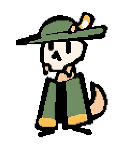 anthro black_sclera bone bone_tail chibi clothing female hat hat_feather headgear headwear loose_feather skeleton solo catjamn lain_(catjamn) lizard reptile scalie absurd_res hi_res