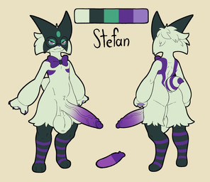 anthro balls big_balls big_penis bow_tie eyewear fur fur_markings genitals glasses huge_balls huge_penis male markings no_socks penis purple_markings purple_penis saggy_balls scrotum_flap solo vein veiny_penis savourysausages nintendo pokemon stefan_(stefan_bestus) felid feline generation_9_pokemon mammal meowscarada pokemon_(species) hi_res model_sheet